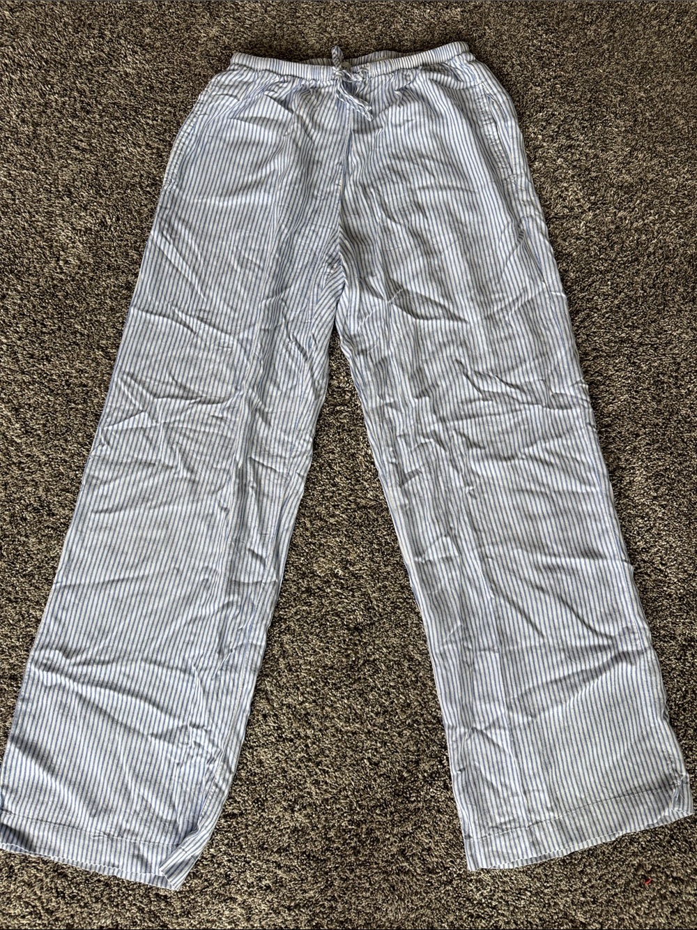 Bershka Women's Light Blue & White Striped Wide-Leg Joggers